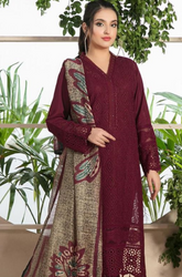 Crimson - Winter 3PC Dhanak Chicken Kari Embroidered Suit - BFB0024